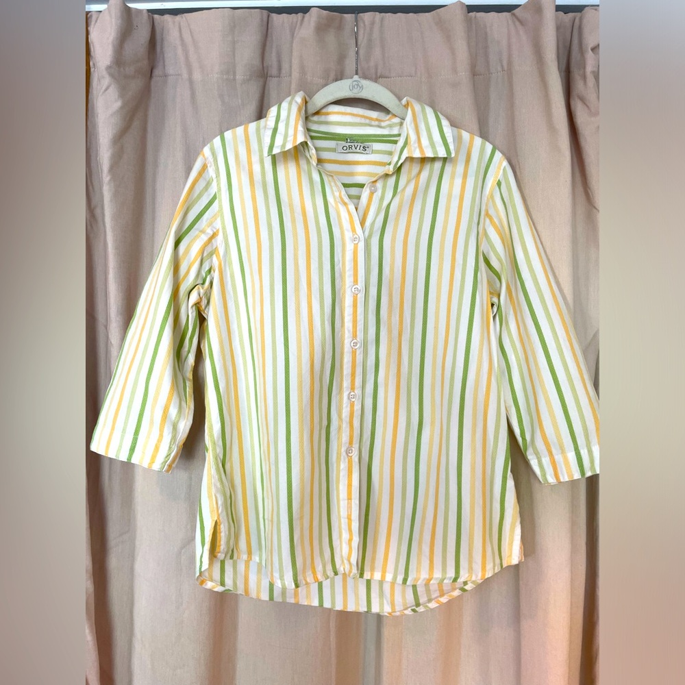 Striped three quarter length button down